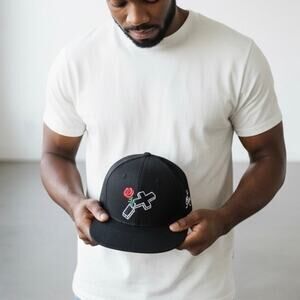 Ad- Riot Society Broken Cross Rose Snapback Hat Black Streetwear Cap